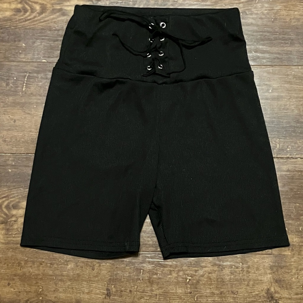 black high-rise lace up bike shorts women’s
